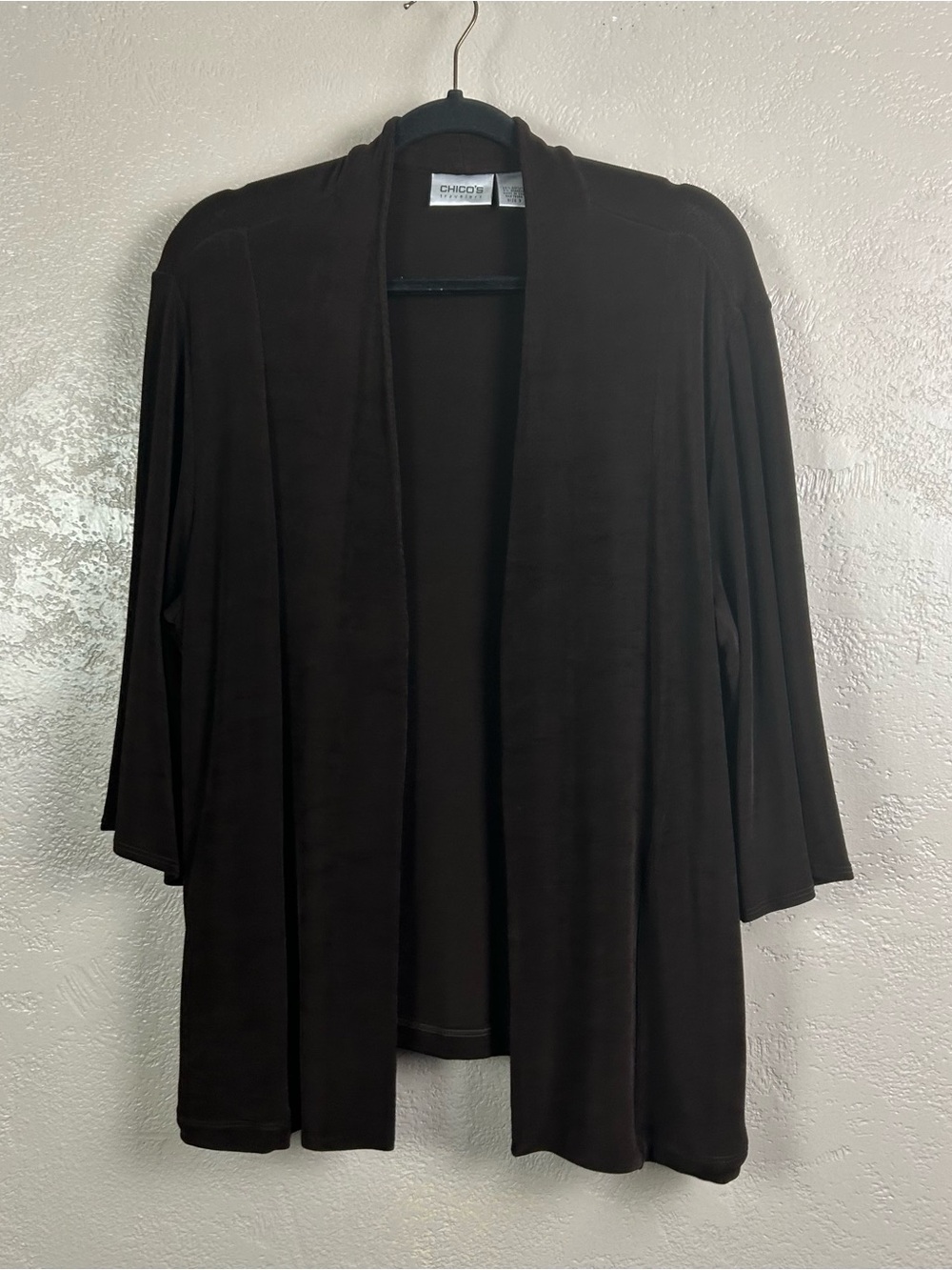 Chico's Dark Brown Open-Front Lightweight Cardigan - Picture 15 of 16